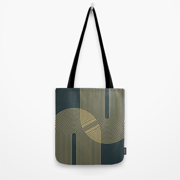 Geometric Lines Rainbows 19 in Slate Blue Gold Tote Bag Gallery Image 2