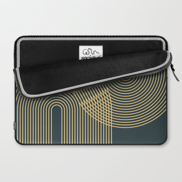 Geometric Lines Rainbows 19 in Slate Blue Gold Laptop Sleeve Gallery Image 2