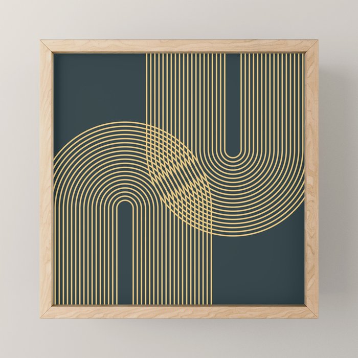 Geometric Lines Rainbows 19 in Slate Blue Gold Mini Art Print Gallery Image 1