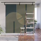 Geometric Lines Rainbows 19 in Slate Blue Gold Wall Mural Gallery Image 1