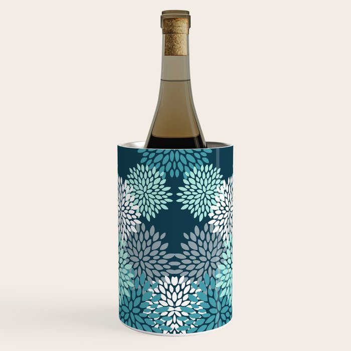 Modern Flowers Print, Teal and White Wine Chiller Gallery Image 1