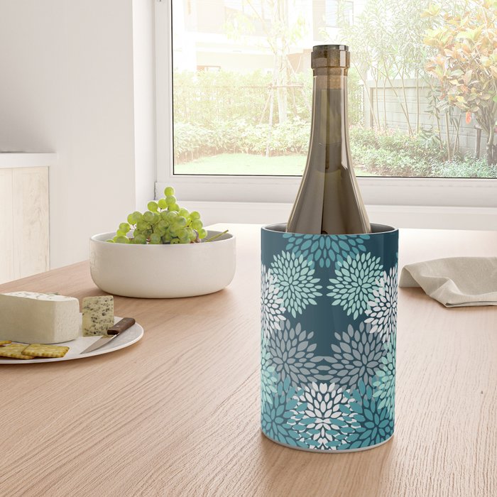 Modern Flowers Print, Teal and White Wine Chiller Gallery Image 4