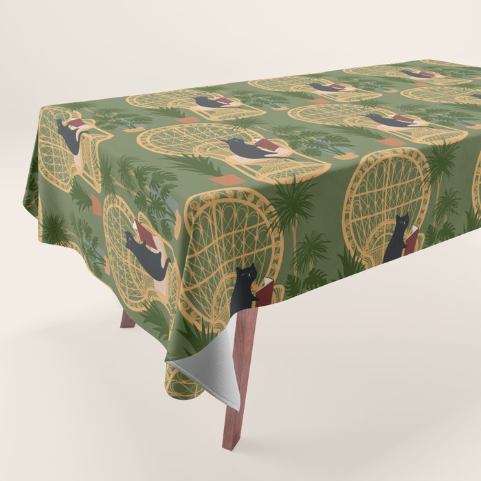 Hidden cat 51 private forest reading area rattan chair Tablecloth Gallery Image 1