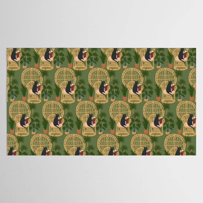 Hidden cat 51 private forest reading area rattan chair Tablecloth Gallery Image 2