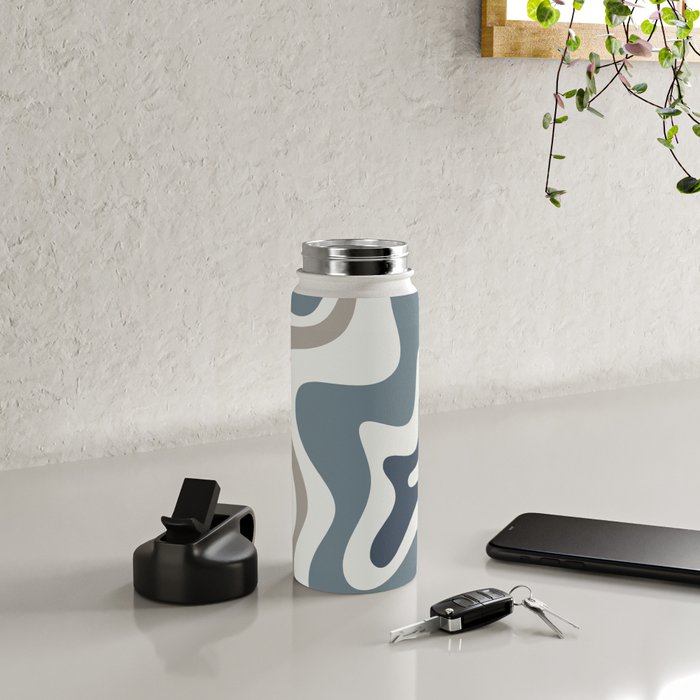 Liquid Swirl Abstract Pattern in Neutral Blue Gray on Off White Water Bottle Gallery Image 4