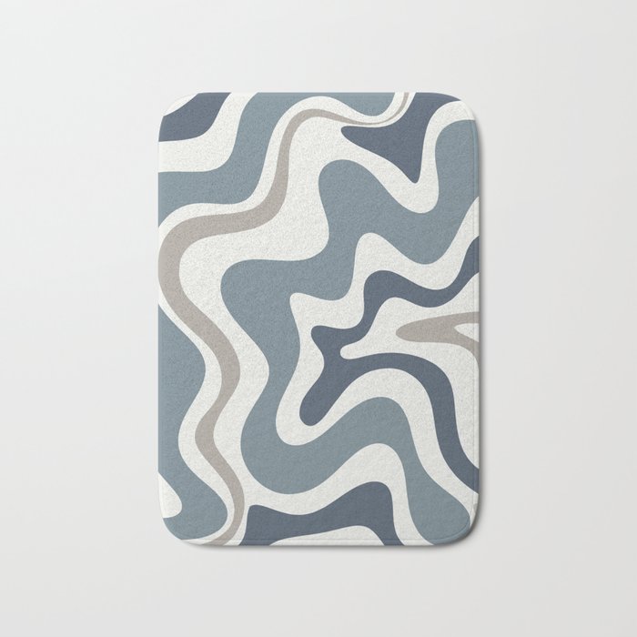 Liquid Swirl Abstract Pattern in Neutral Blue Gray on Off White Bath Mat Gallery Image 1