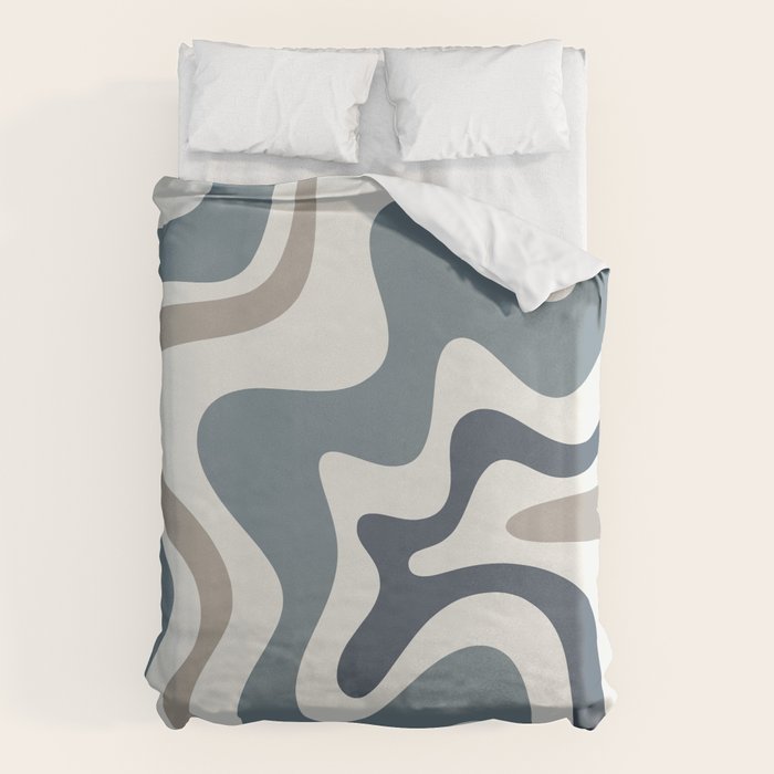 Liquid Swirl Abstract Pattern in Neutral Blue Gray on Off White Duvet Cover Gallery Image 6