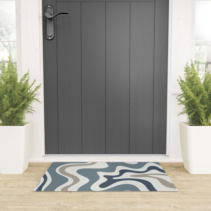 Liquid Swirl Abstract Pattern in Neutral Blue Gray on Off White Welcome Mat Gallery Image 3