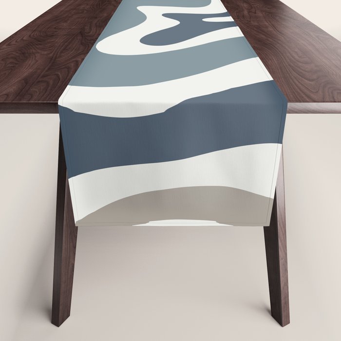 Liquid Swirl Abstract Pattern in Neutral Blue Gray on Off White Table Runner Gallery Image 1