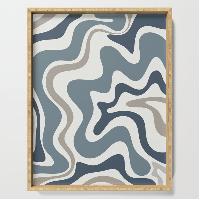 Liquid Swirl Abstract Pattern in Neutral Blue Gray on Off White Serving Tray Gallery Image 1
