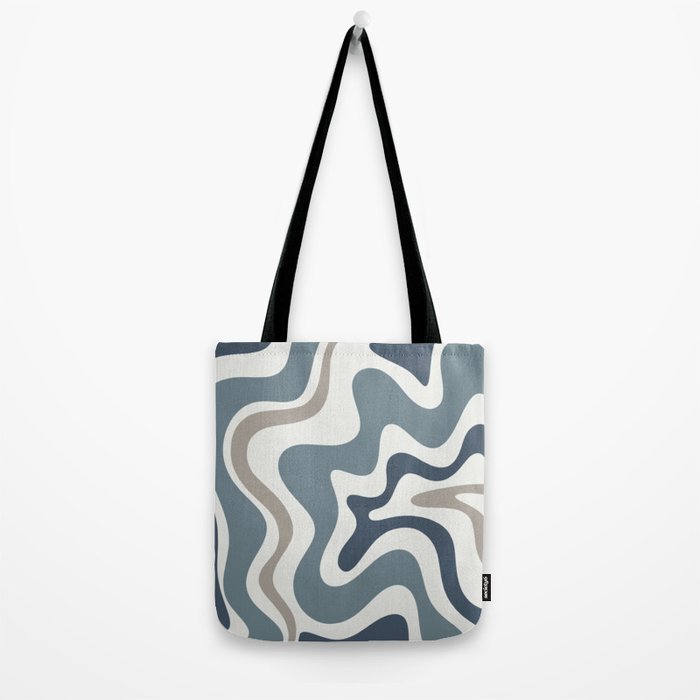 Liquid Swirl Abstract Pattern in Neutral Blue Gray on Off White Tote Bag Gallery Image 2