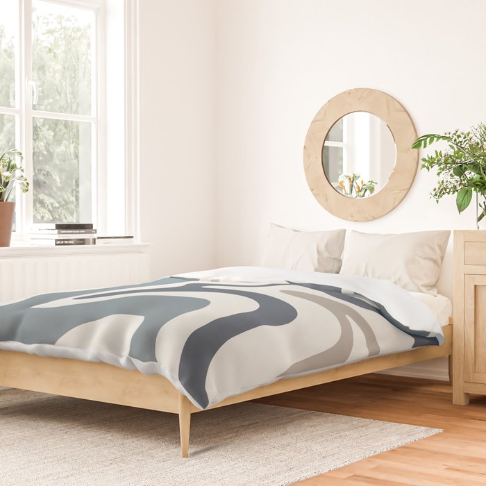Liquid Swirl Abstract Pattern in Neutral Blue Gray on Off White Duvet Cover Gallery Image 2