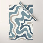 Liquid Swirl Abstract Pattern in Neutral Blue Gray on Off White Wrapping Paper Gallery Image 1