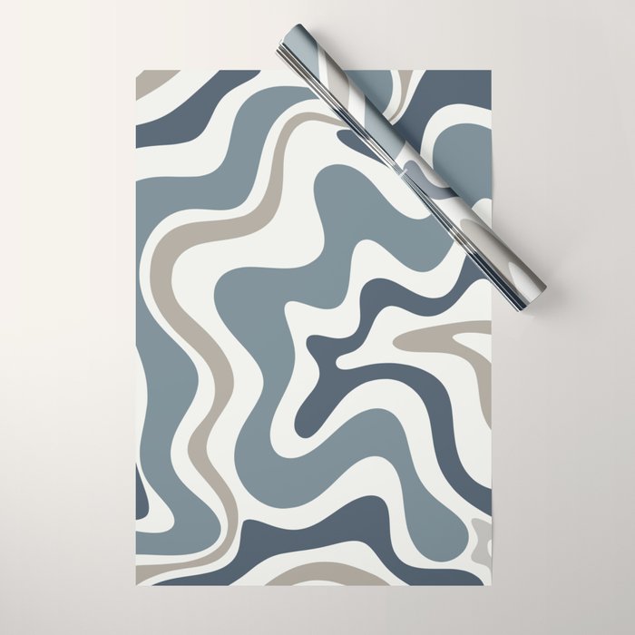 Liquid Swirl Abstract Pattern in Neutral Blue Gray on Off White Wrapping Paper Gallery Image 1