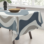 Liquid Swirl Abstract Pattern in Neutral Blue Gray on Off White Tablecloth Gallery Image 3