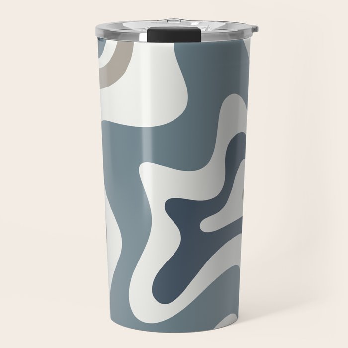 Liquid Swirl Abstract Pattern in Neutral Blue Gray on Off White Travel Mug Gallery Image 1