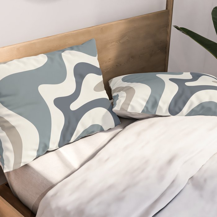 Liquid Swirl Abstract Pattern in Neutral Blue Gray on Off White Pillow Sham Gallery Image 2