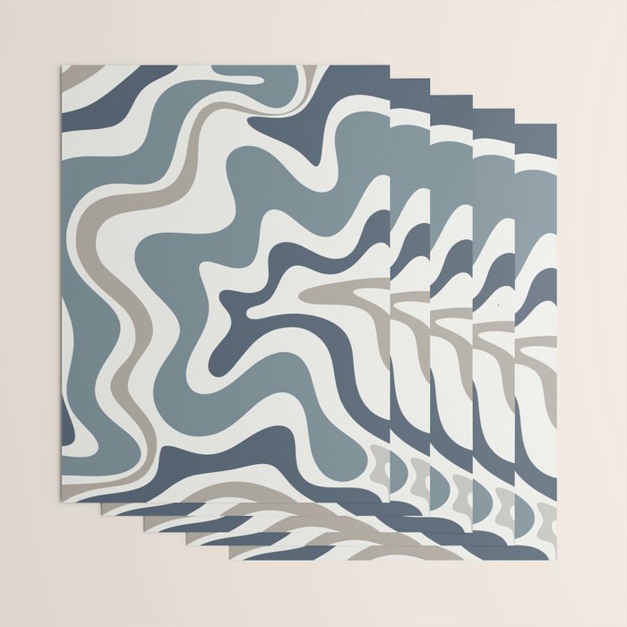 Liquid Swirl Abstract Pattern in Neutral Blue Gray on Off White Wrapping Paper Gallery Image 3