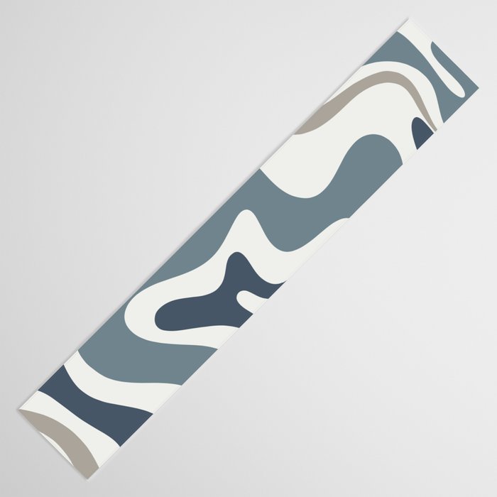 Liquid Swirl Abstract Pattern in Neutral Blue Gray on Off White Table Runner Gallery Image 3