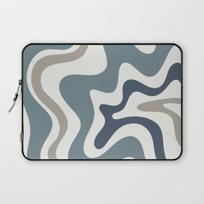 Liquid Swirl Abstract Pattern in Neutral Blue Gray on Off White Laptop Sleeve Gallery Image 1
