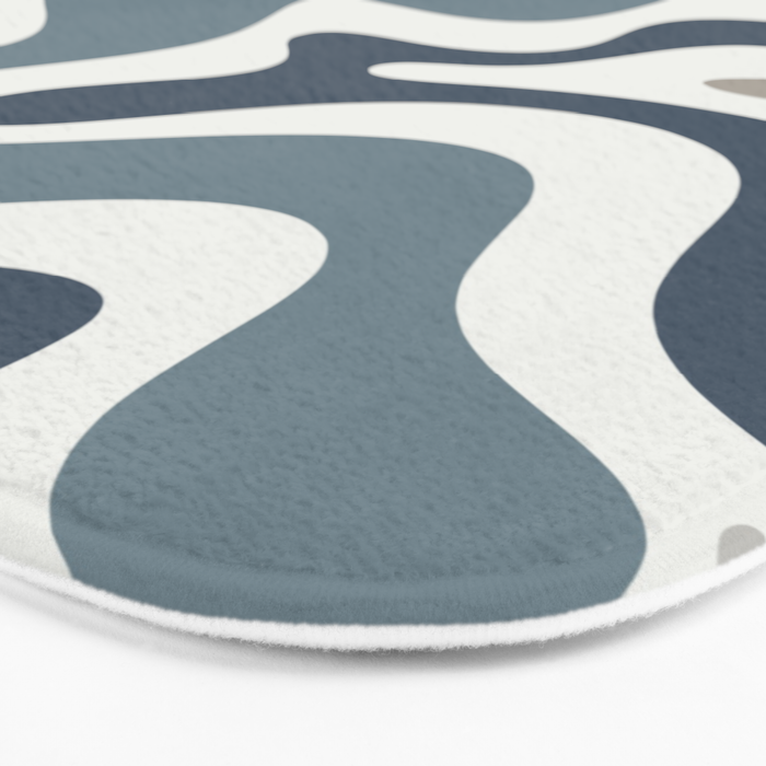 Liquid Swirl Abstract Pattern in Neutral Blue Gray on Off White Bath Mat Gallery Image 3