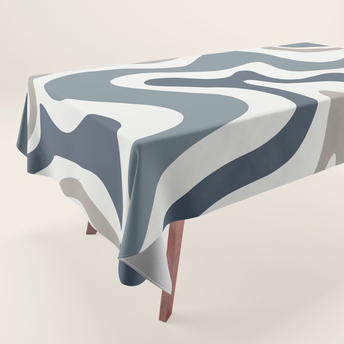 Liquid Swirl Abstract Pattern in Neutral Blue Gray on Off White Tablecloth Gallery Image 1
