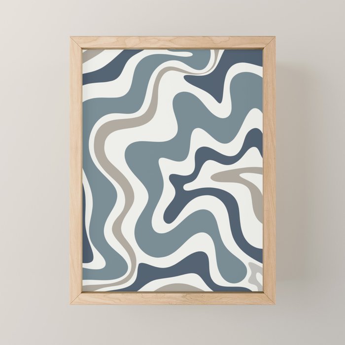 Liquid Swirl Abstract Pattern in Neutral Blue Gray on Off White Mini Art Print Gallery Image 1