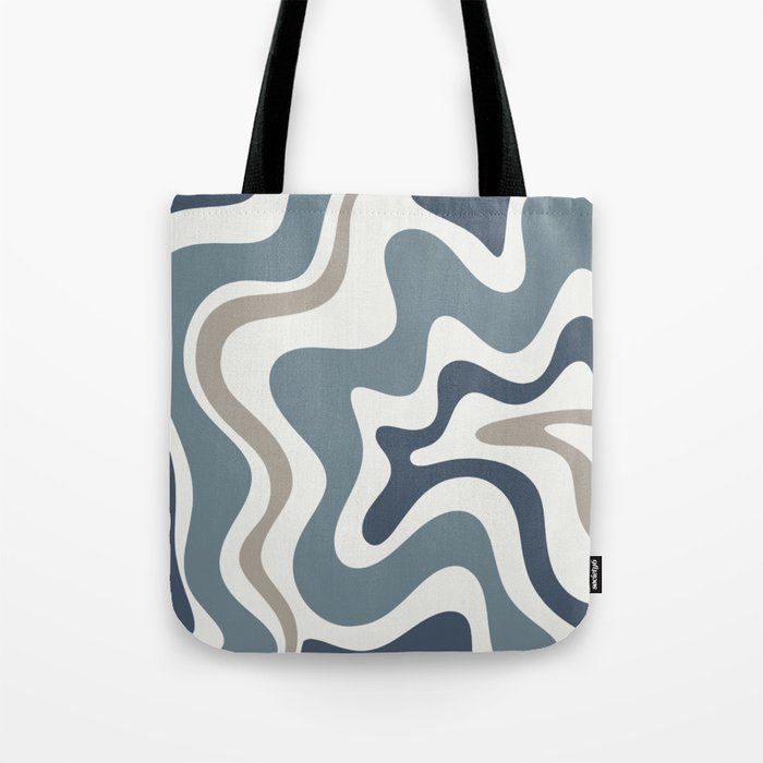 Liquid Swirl Abstract Pattern in Neutral Blue Gray on Off White Tote Bag Gallery Image 1