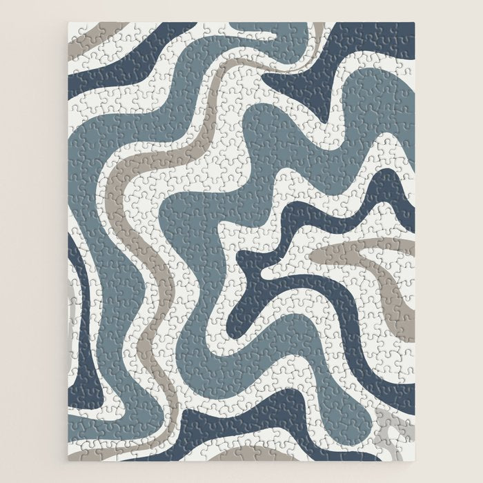Liquid Swirl Abstract Pattern in Neutral Blue Gray on Off White Jigsaw Puzzle Gallery Image 1