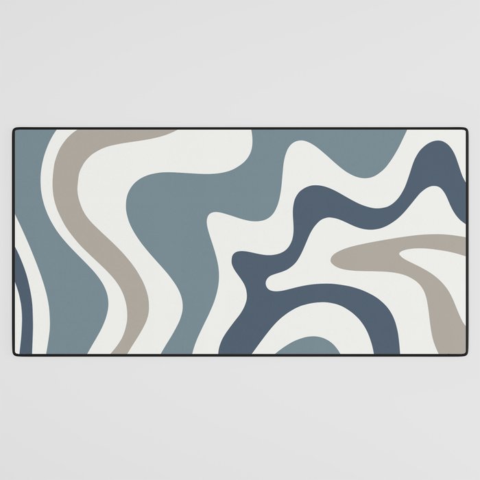 Liquid Swirl Abstract Pattern in Neutral Blue Gray on Off White Desk Mat Gallery Image 3