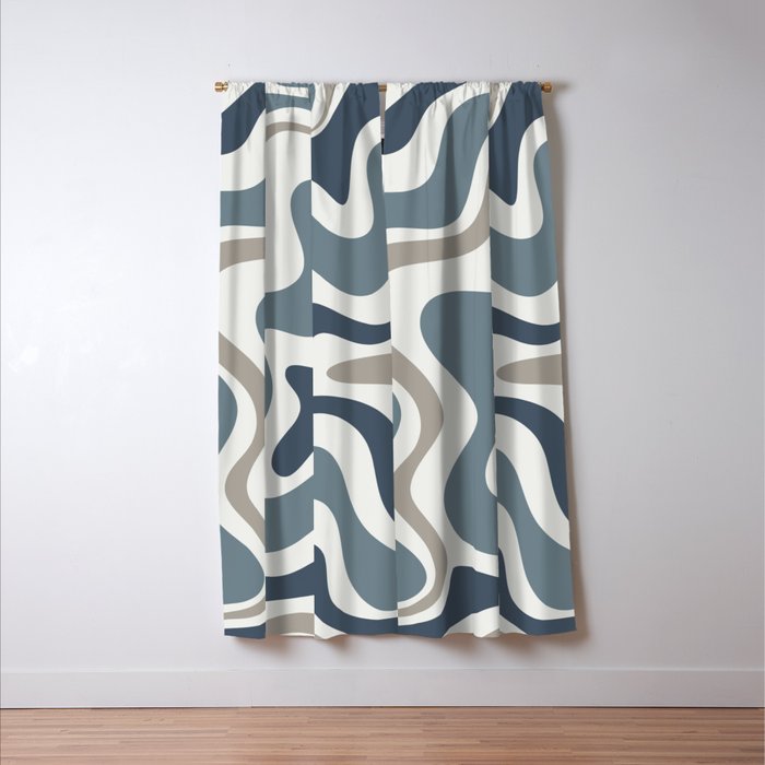 Liquid Swirl Abstract Pattern in Neutral Blue Gray on Off White Window Curtain Gallery Image 3