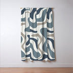 Liquid Swirl Abstract Pattern in Neutral Blue Gray on Off White Window Curtain Gallery Image 3