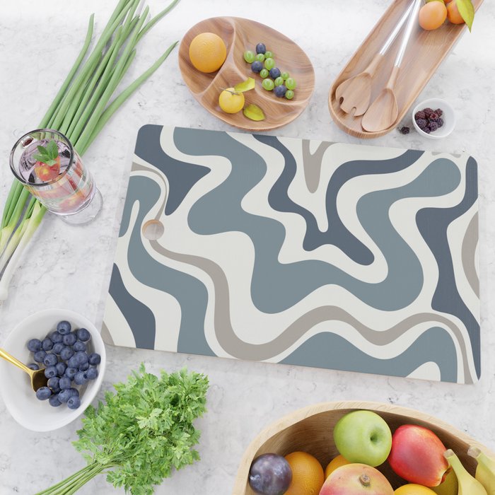 Liquid Swirl Abstract Pattern in Neutral Blue Gray on Off White Cutting Board Gallery Image 2