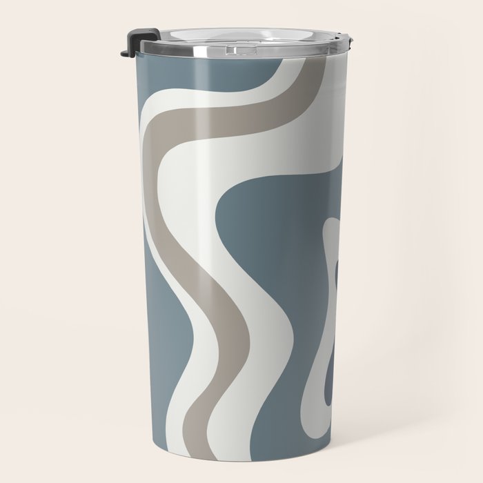 Liquid Swirl Abstract Pattern in Neutral Blue Gray on Off White Travel Mug Gallery Image 3