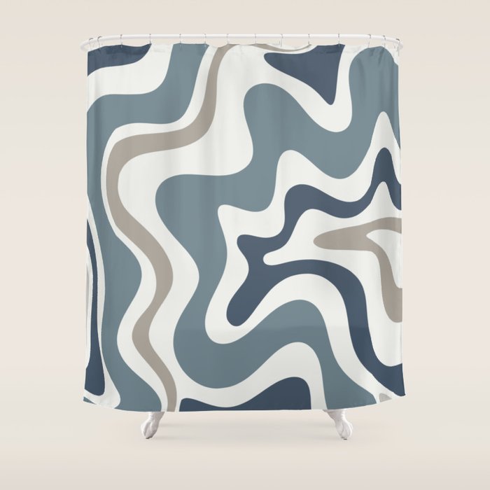 Liquid Swirl Abstract Pattern in Neutral Blue Gray on Off White Shower Curtain Gallery Image 1