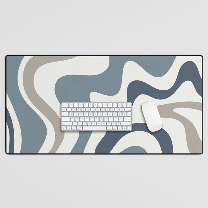 Liquid Swirl Abstract Pattern in Neutral Blue Gray on Off White Desk Mat Gallery Image 1