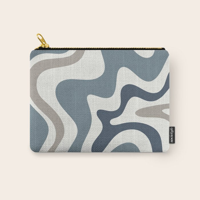 Liquid Swirl Abstract Pattern in Neutral Blue Gray on Off White Carry All Pouch Gallery Image 1