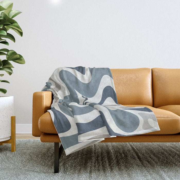 Liquid Swirl Abstract Pattern in Neutral Blue Gray on Off White Throw Blanket Gallery Image 1
