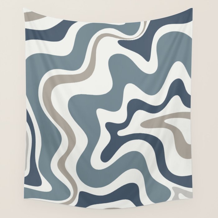 Liquid Swirl Abstract Pattern in Neutral Blue Gray on Off White Wall Tapestry Gallery Image 4