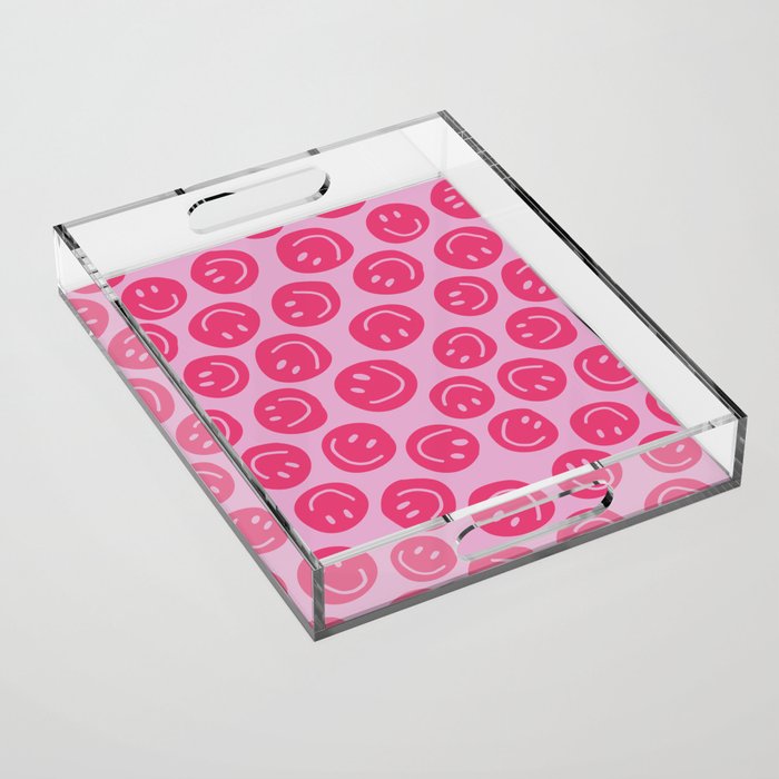 Hot Pink Smiley Faces Acrylic Tray