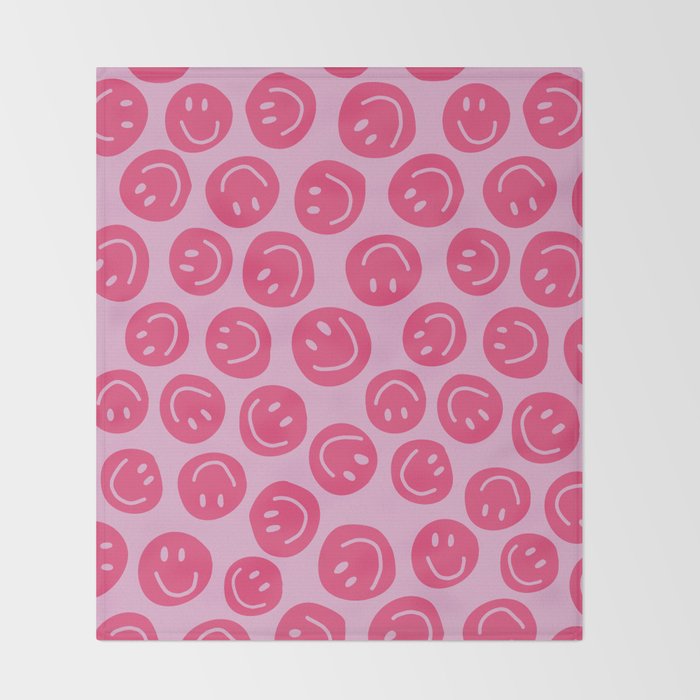 Hot Pink Smiley Faces Throw Blanket Gallery Image 2
