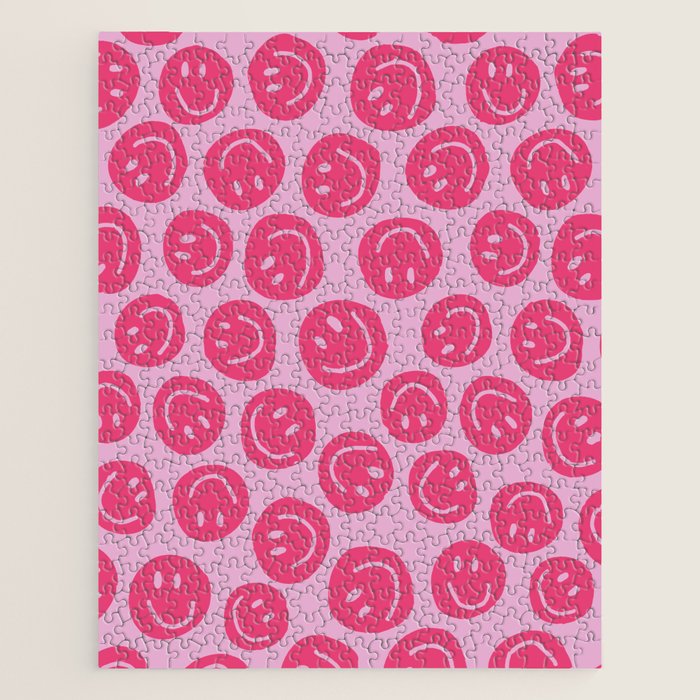 Hot Pink Smiley Faces Jigsaw Puzzle Gallery Image 1