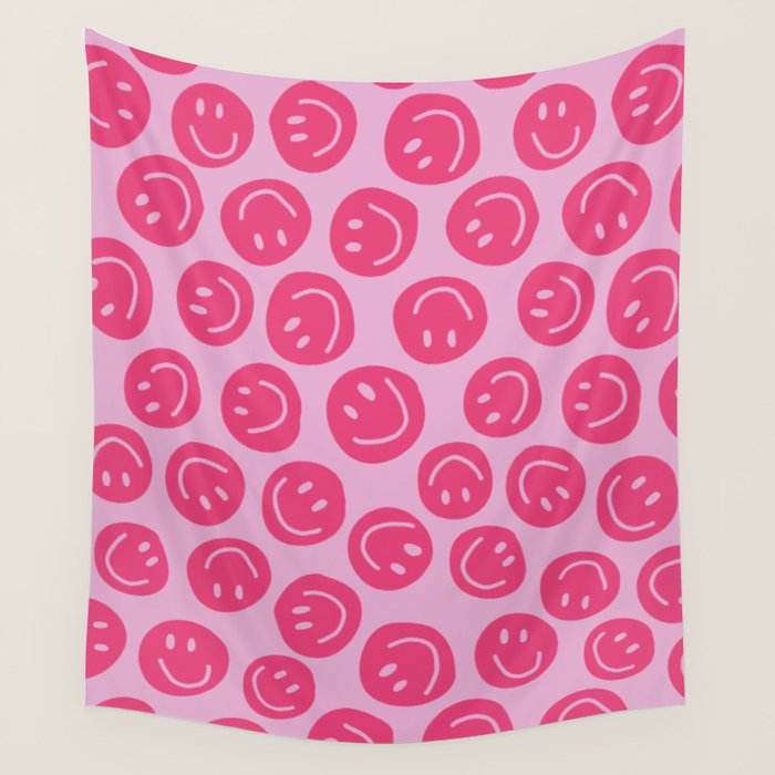 Hot Pink Smiley Faces Wall Tapestry Gallery Image 4