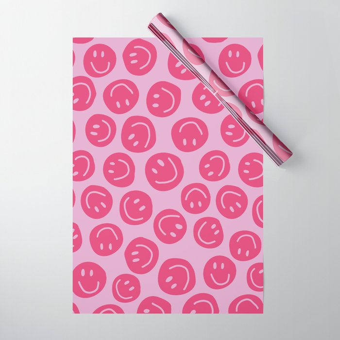 Hot Pink Smiley Faces Wrapping Paper Gallery Image 1