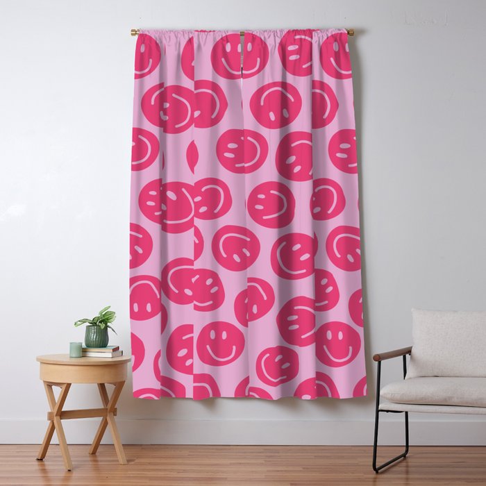 Hot Pink Smiley Faces Window Curtain Gallery Image 1