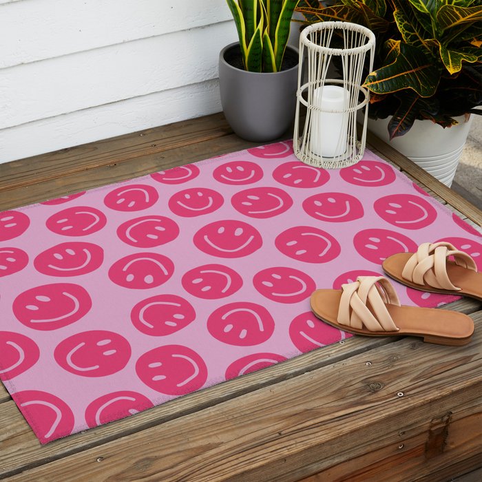 Hot Pink Smiley Faces Outdoor Rug Gallery Image 2