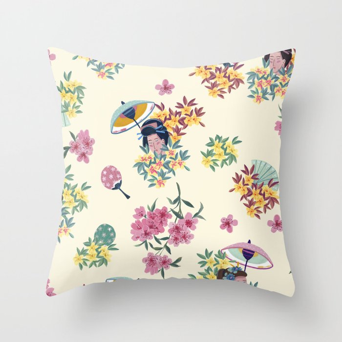 Pastel pink oriental pattern Throw Pillow Gallery Image 1