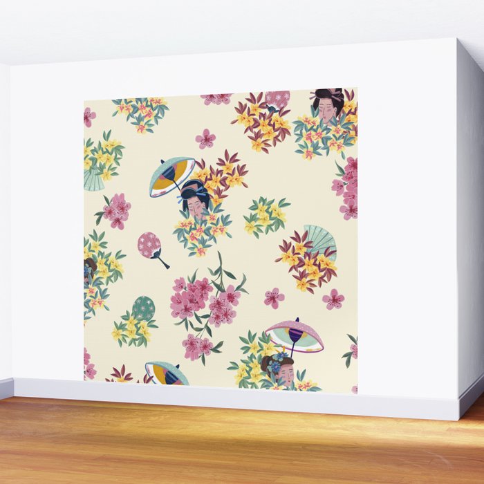 Pastel pink oriental pattern Wall Mural Gallery Image 2