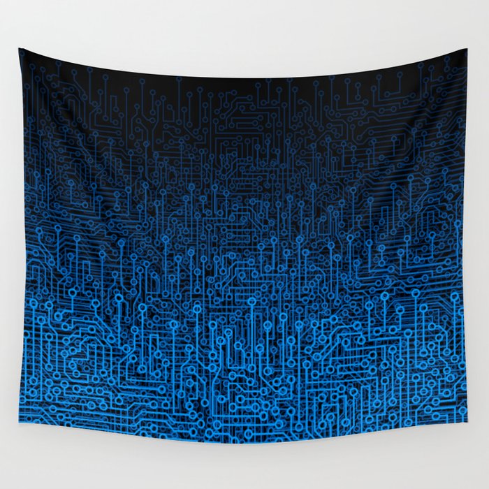 Reboot III BLUE Computer Circuit Board Pattern Wall Tapestry Gallery Image 4