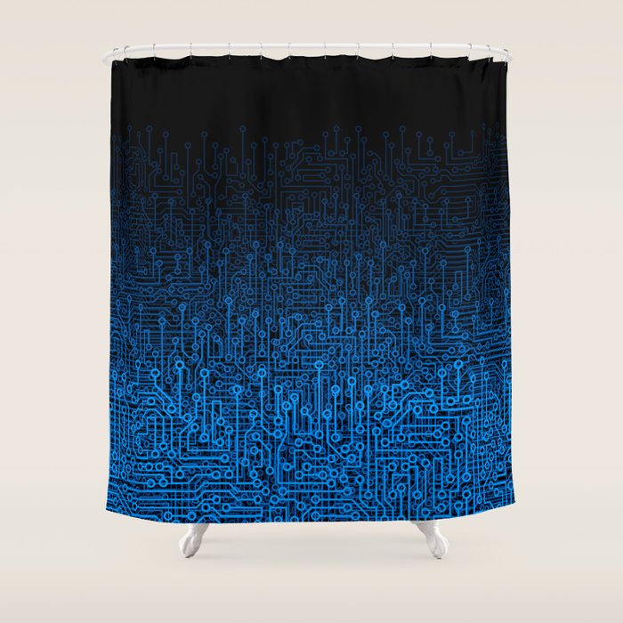 Reboot III BLUE Computer Circuit Board Pattern Shower Curtain Gallery Image 1
